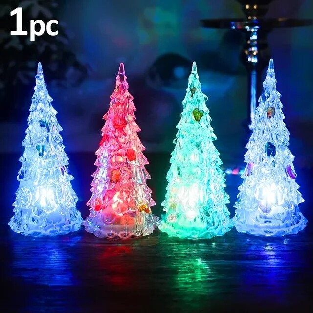 Christmas Tree Night Lights Translucent Acrylic Colorful Home Party Desktop Decor Lamp Christmas New Year Party Decoration