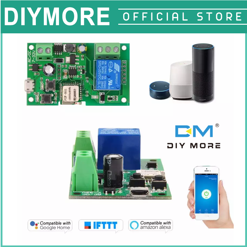 DC5V 12V 24V 32V WiFi Switch Wireless Relay Module Single-way Inching/Self-Locking Timing Remote Switch for Android/IOS APP Remote Control Compatible with Amazon Alexa Google Home