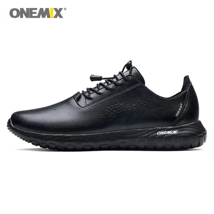 black leather running trainers