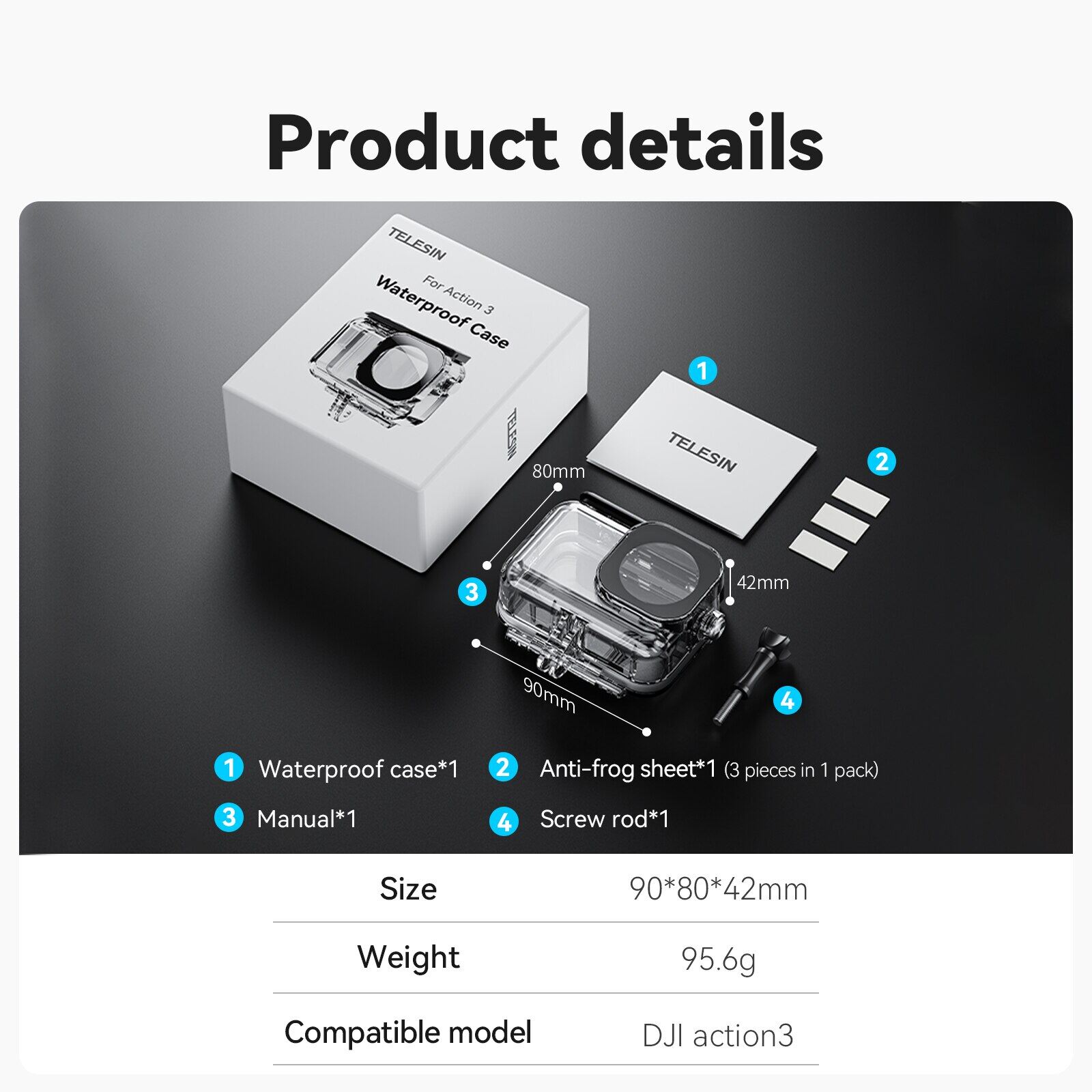 Telesin 45m waterproof case for dji action 3 underwater diving housing cover for dji osmo action 3 action camera essories