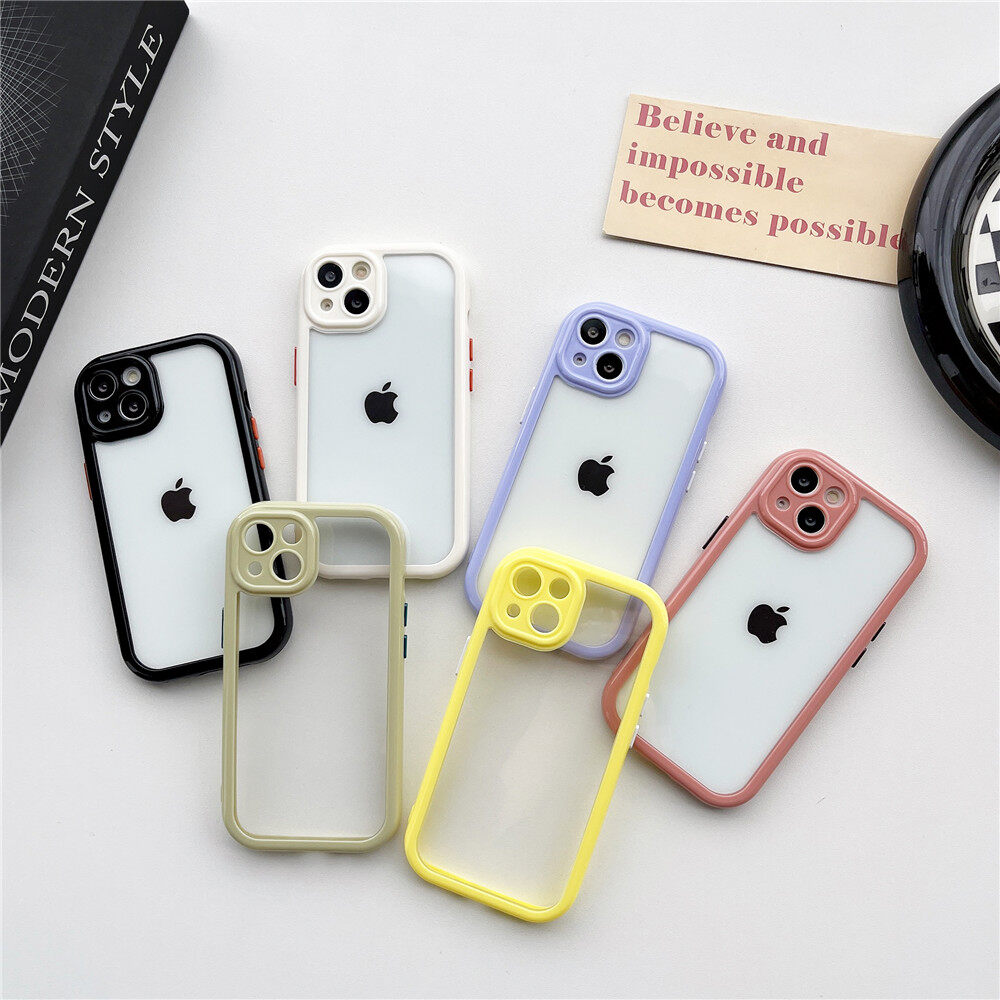 For iphone 11 12 13 14 pro max casing xr xs max lens protection transparent case back cover acrylic shockproof phone case