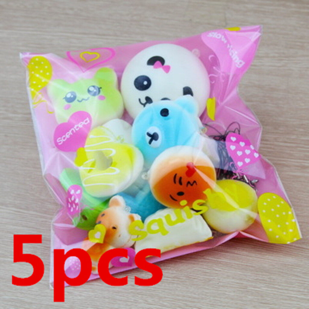 New Cute bread Cake Food mini small animal Soft elastic decompression doll toy Key ring (random style color) 5pcs
