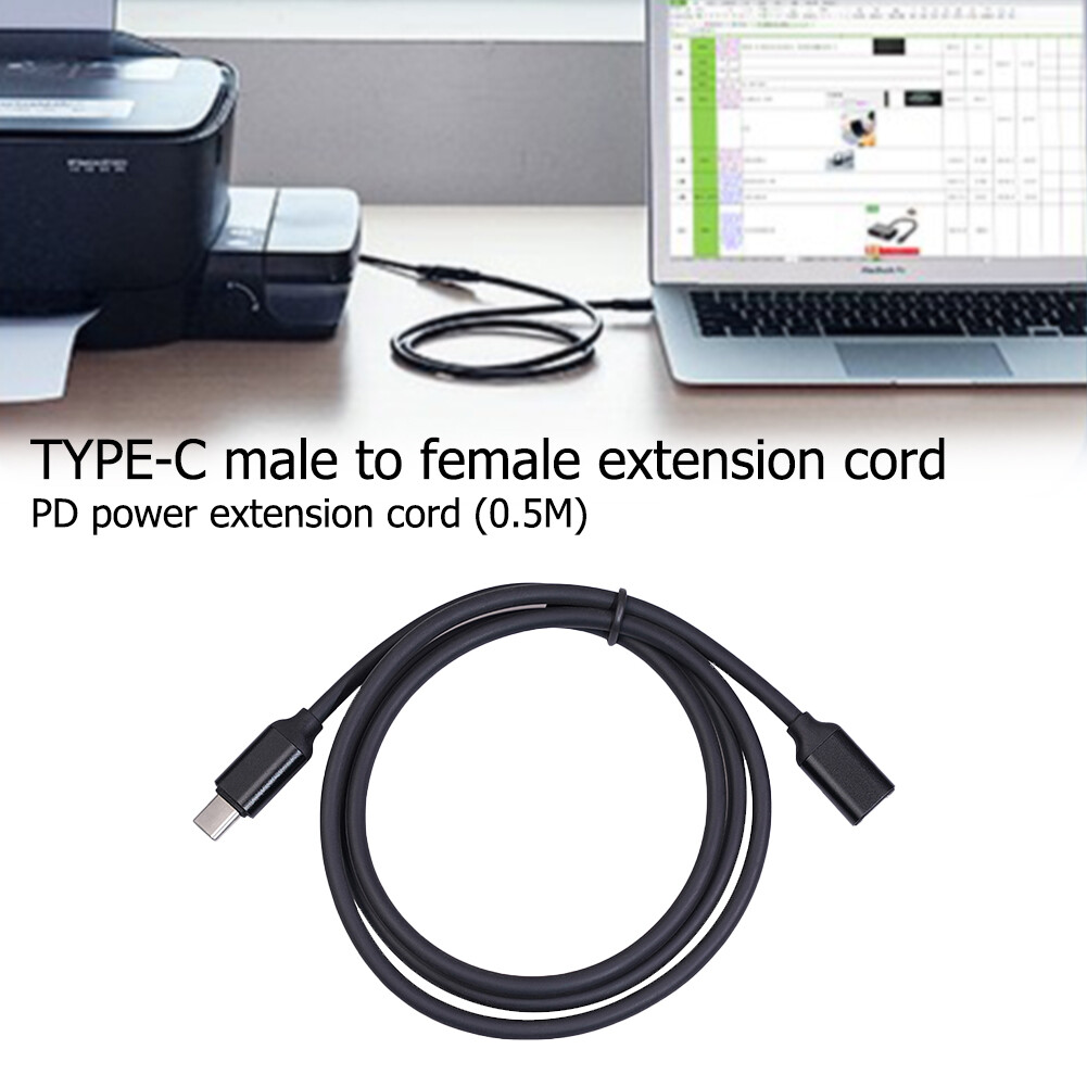 USB Type C Extension Cable Male to Female 3A PD Fast Charging Sync Extender Cord Computer Accessory