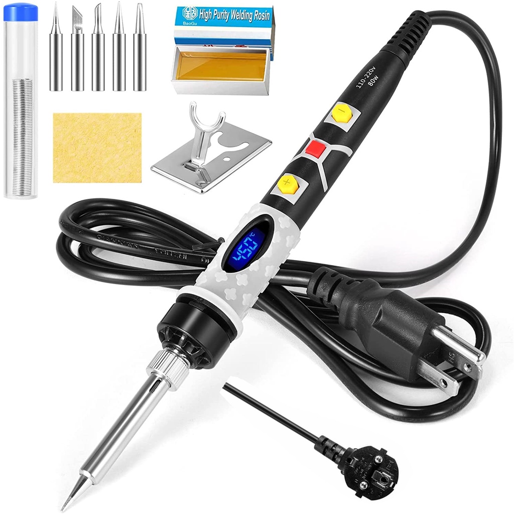 80W Digital Soldering Iron with 5pcs Tips, Adjustable Temperature and Fast Heating Thermostatic Design, for Electronics Repair and DIY
