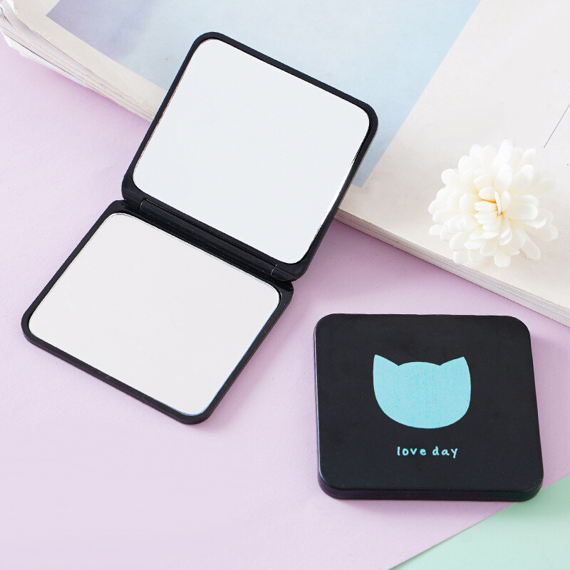 【HOMP】Foldable Makeup Mirror Mini Square Makeup Vanity Mirror Portable Hand Mirrors Double-sided Compact Mirror Pocket Cosmetic Mirror