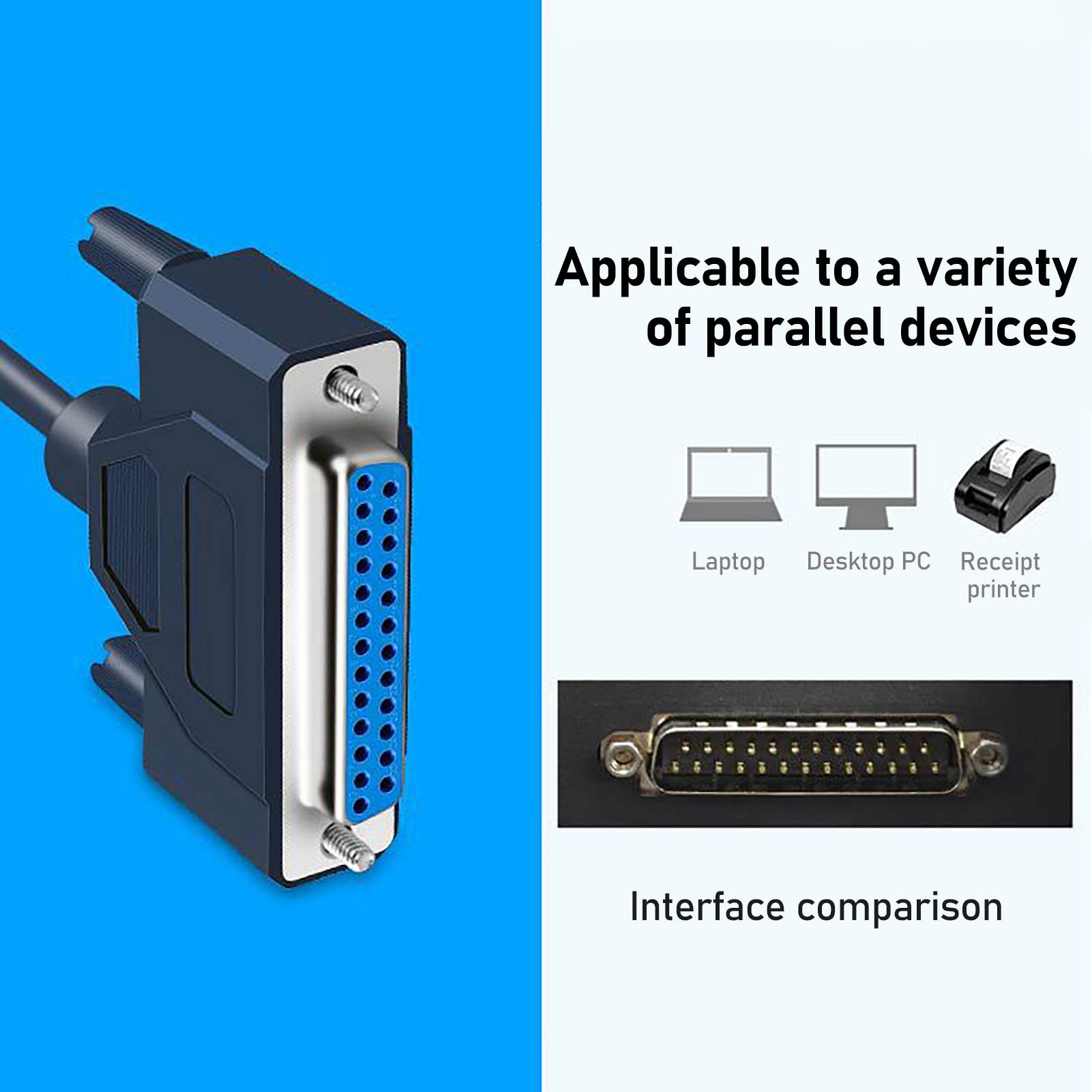 Printer Cable Professional High Speed 1.2m USB to 25 Pin DB25 Parallel Port Printer Connecting Wire for Laptop Printer Adapter Cable
