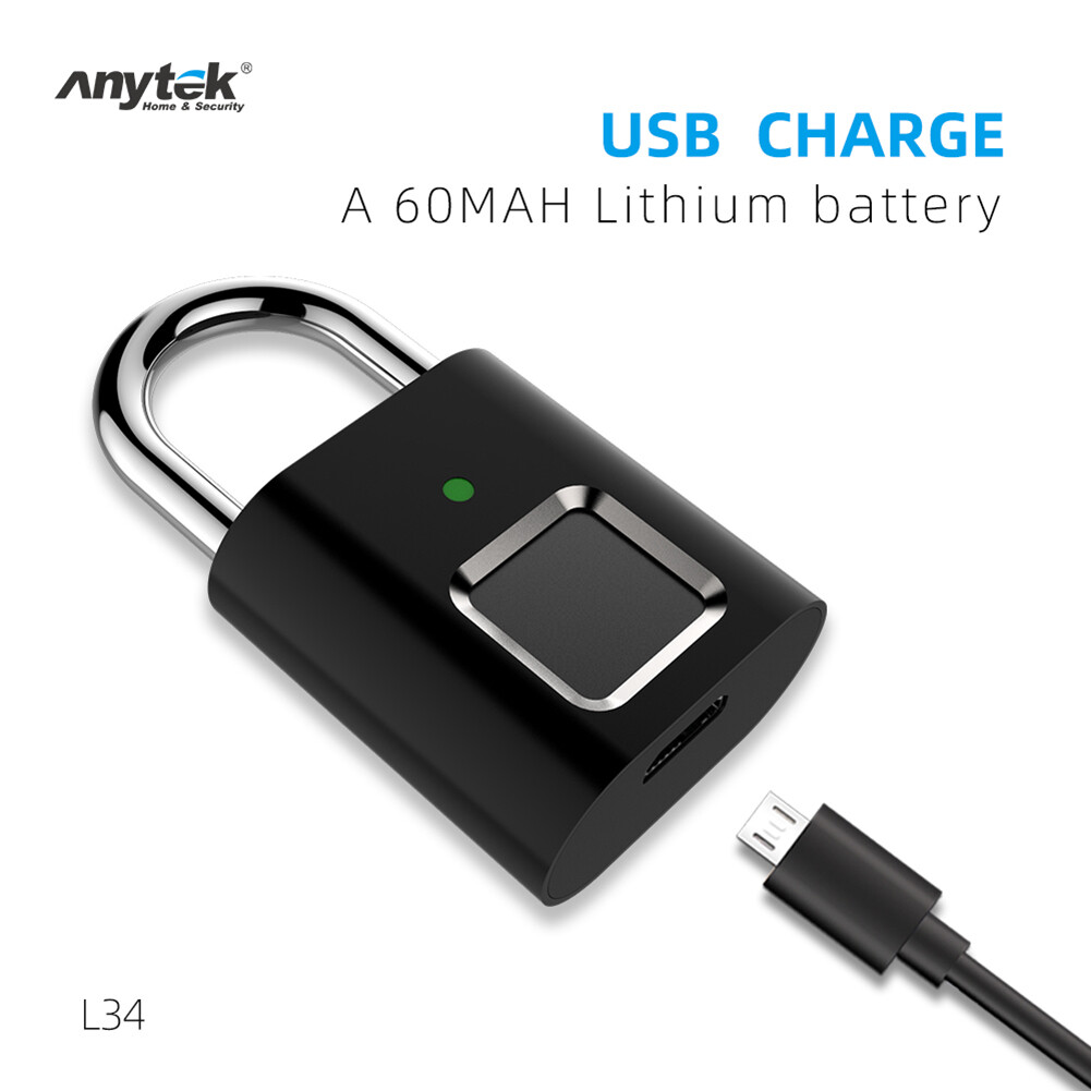 Anytek L34 Smart Fingerprint Padlock USB Rechargeable Door Suitcase Lock