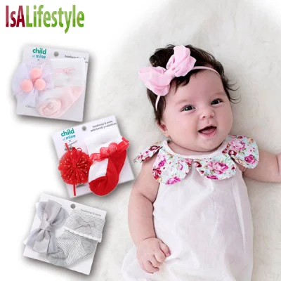 IsALifestyle 2 in 1 Infant Elastic Stretchy Baby Girl Sock Headband Gift Set Newborn Baby Girl Socks NB-6m