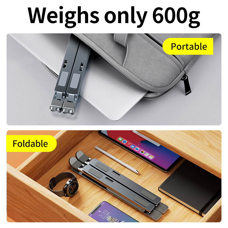 Laptop Stand Aluminum Computer Riser Portable Adjustable Ergonomic Laptops Elevator Desktop Foldable Notebook Holder for 10 to 15.6 Inches Notebook Computer Silver