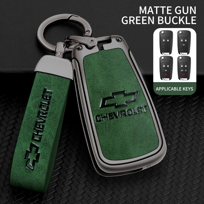 Sukisa Auto Parts Zinc Alloy Leather Car Key Case Cover Keychain Fob Shell For Chevrolet Cruze Epica Lova Camaro Impala Aveo Malibu Sail Orlando Trax 2/3/4/5 Button Remote Case Protect