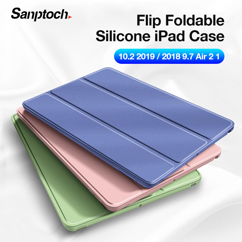 Sanptoch For iPad Air 2 Air 1 Case 10.2 2019 / Pro 11 2020 / Air 3 10.5 / Air 4 10.9 2020 / Air 5 Case Silicone Soft Back Cover Pu Leather Casing For 6th 7th 8th 9th 10th Generation Case For iPad 9.7 2017 2018