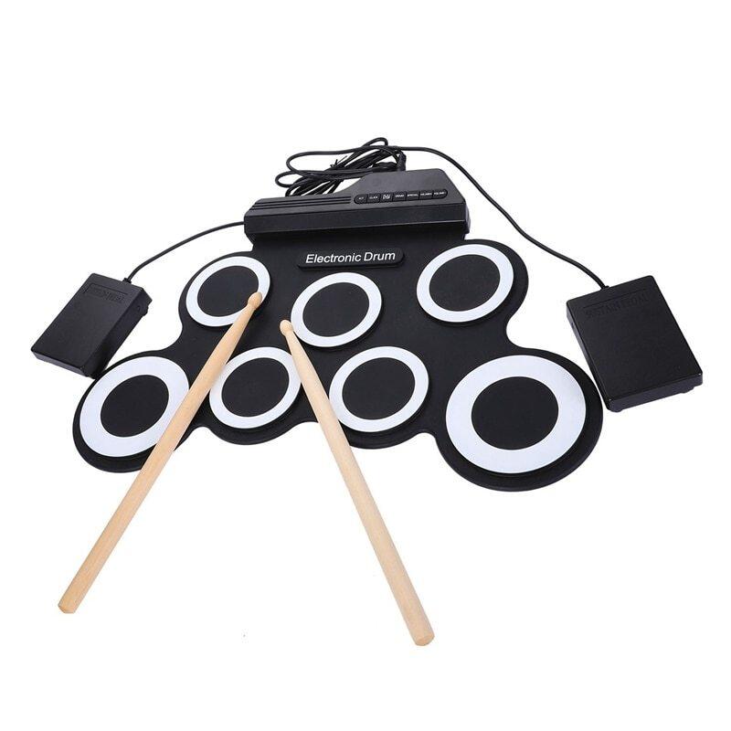 ABGZ-7 Pads Kỹ Thuật Số Di Động USB Cuộn Lên Có Thể Gập Lại Silicone Điện Tử Drum Pad Kit Với Drum Sticks Foot Pedal