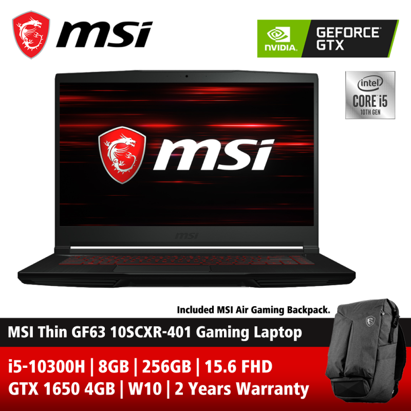 MSI Thin GF63 10SCXR-401 15.6 FHD Gaming Laptop ( i5-10300H, 8GB, 256GB SSD, GTX1650 Max-Q 4GB, W10 ) Malaysia
