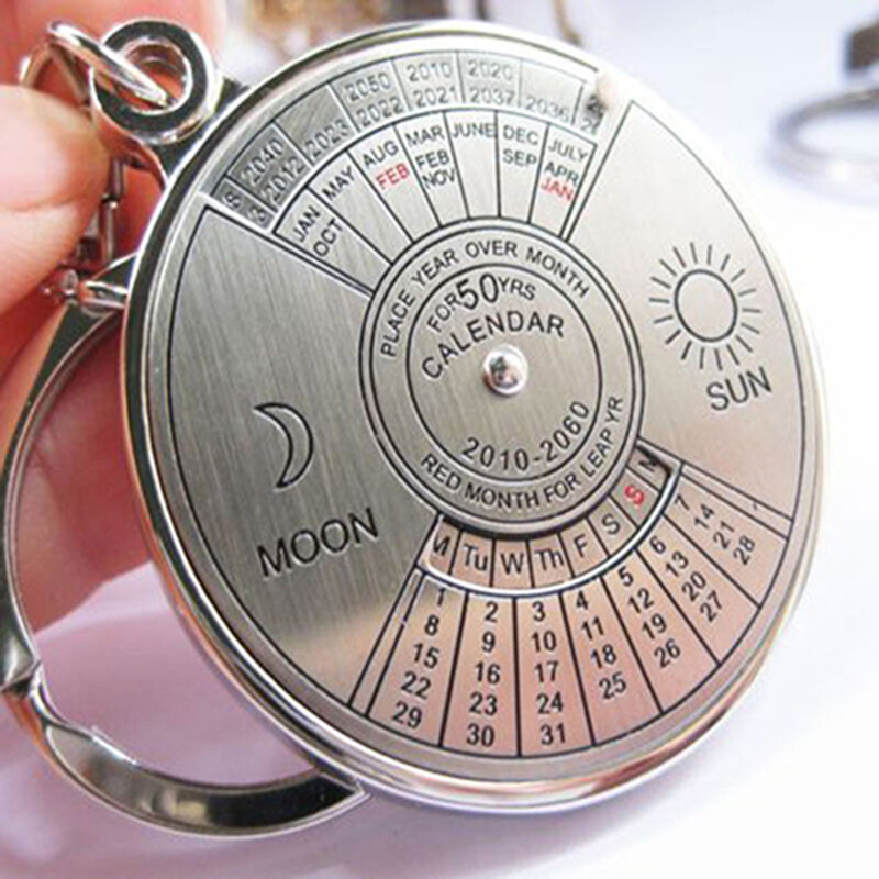 Dressy Code 50 Years Perpetual Calendar Keyring Keychain Silver Alloy Key Chain Ring Keyfob