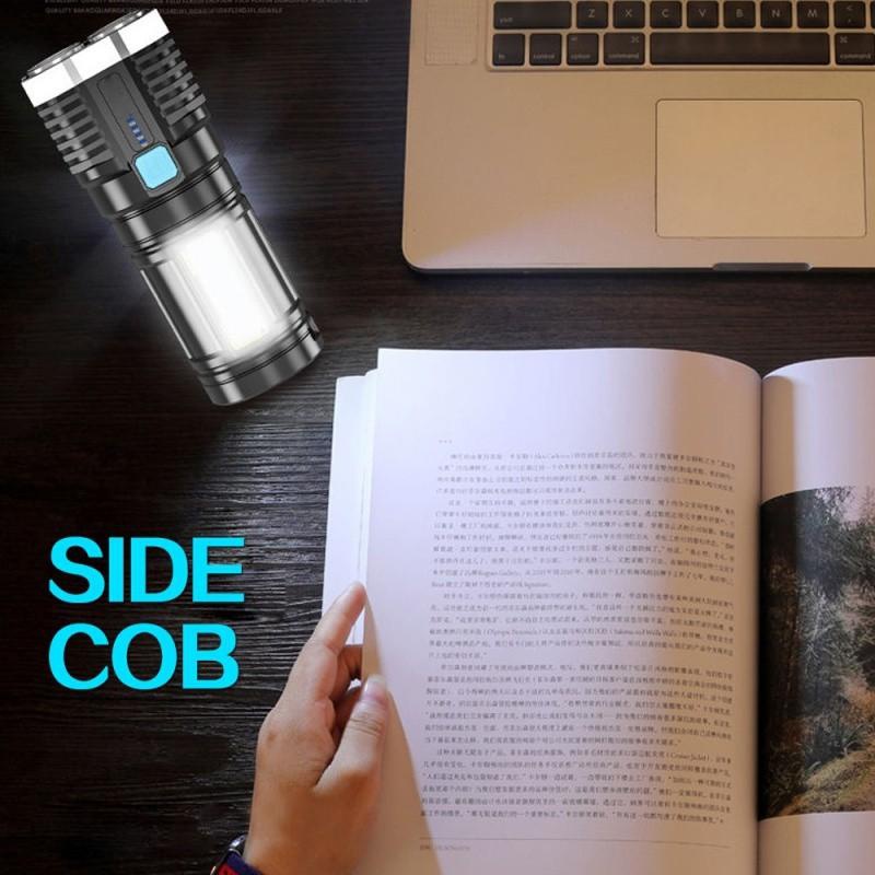 DOT USB Rechargeable COB LED Flashlight 4 Core Super Bright ...