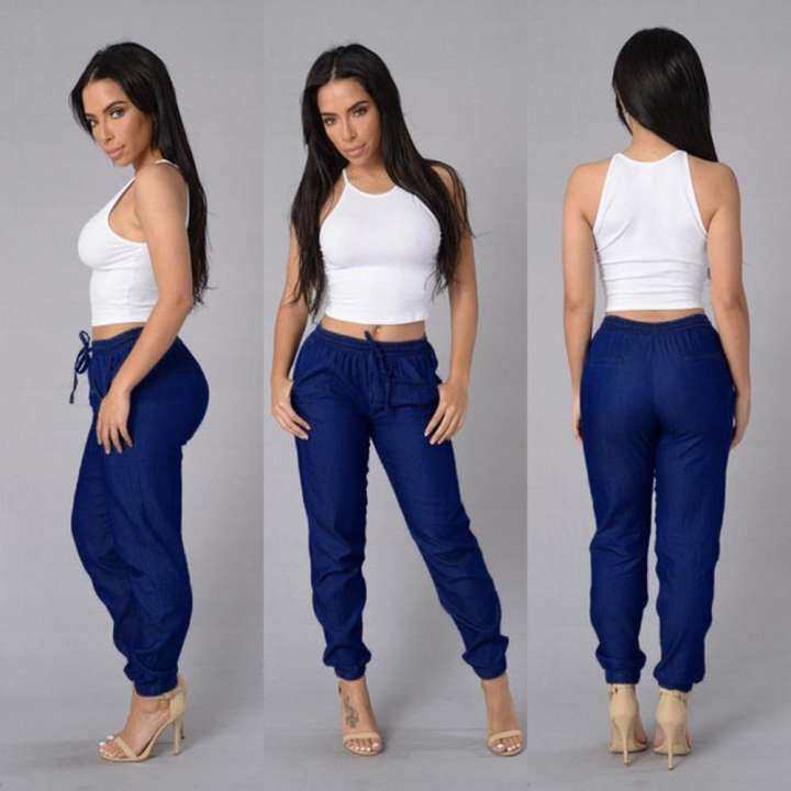 women's denim pants with elastic waist