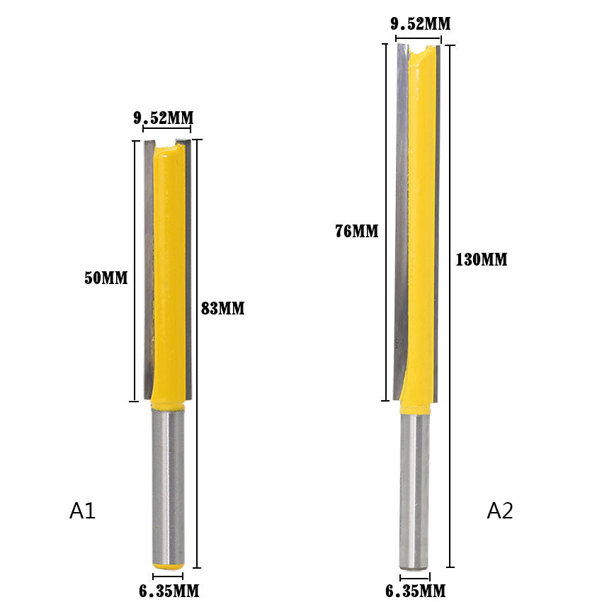 50/76 Long Straight Router Bit 1/4 inch Shrank 3/8 Milling Cutting Diameter Edge Shank Woodworking Trimming Cutting Router Bit Cutter