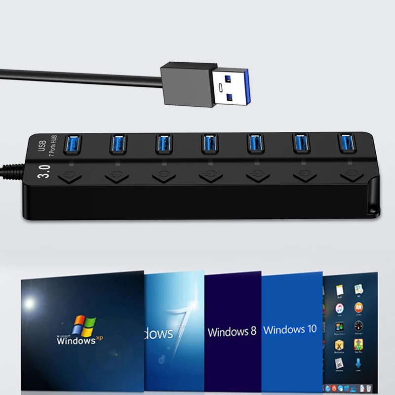 Ecily USB 3.0 Bộ chuyển đổi điện 7 cổng bộ chia USB đa tuyến Hub Hub USB nhiều Expander chuyển 30cm Bộ chia cáp Trạm Sạc