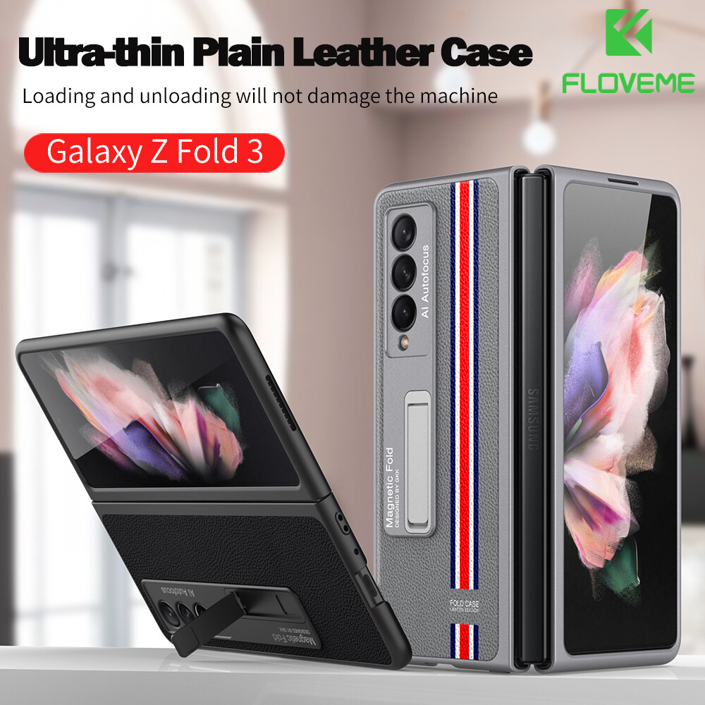 FLOVEME For Samsung Z Fold 4 Fold3 Ultra-thin Solid Color Leather Phone Case With Holder Stand Phone Back Cover Case for Samsung Galaxy Z Fold 4 5G