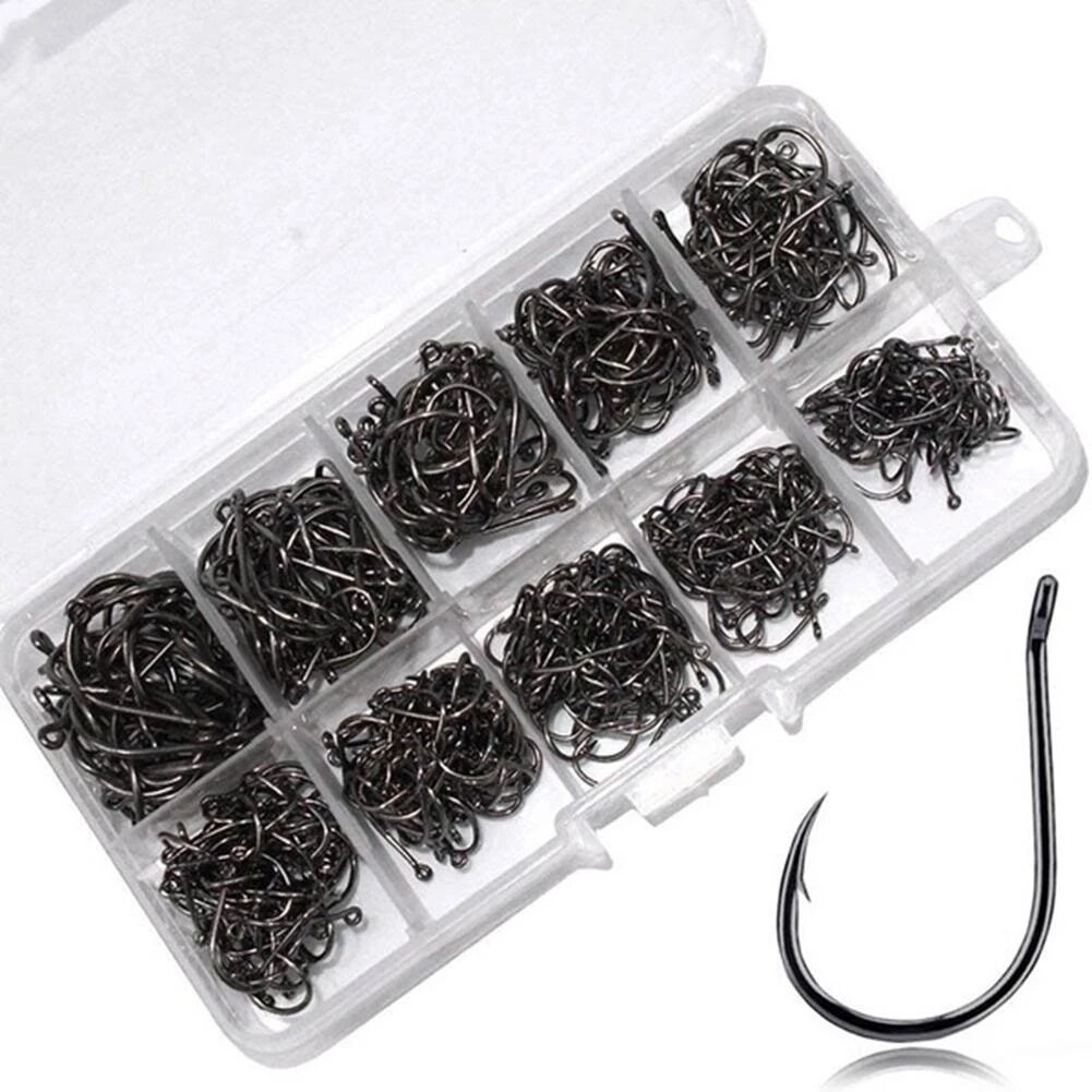 【Chasers Outdoor Store】500 Pcs 10 Size Fish Hook Set Carbon Steel Fish Hook Fly Fishing Carp Hook Sea Fishing Tackle Accessories