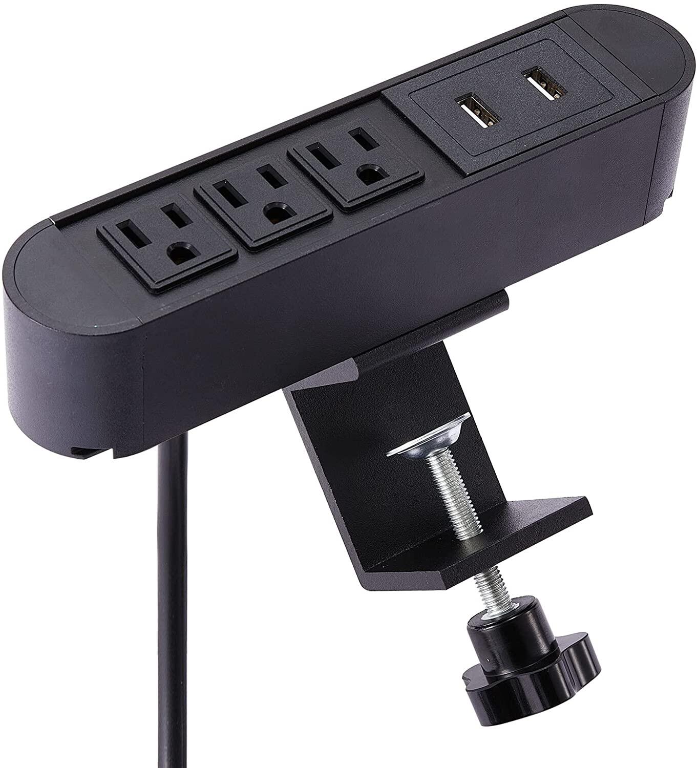 Desk Clamp Power Strip, 3 Desk Outlets with USB Port 2.4A, Desk Mount