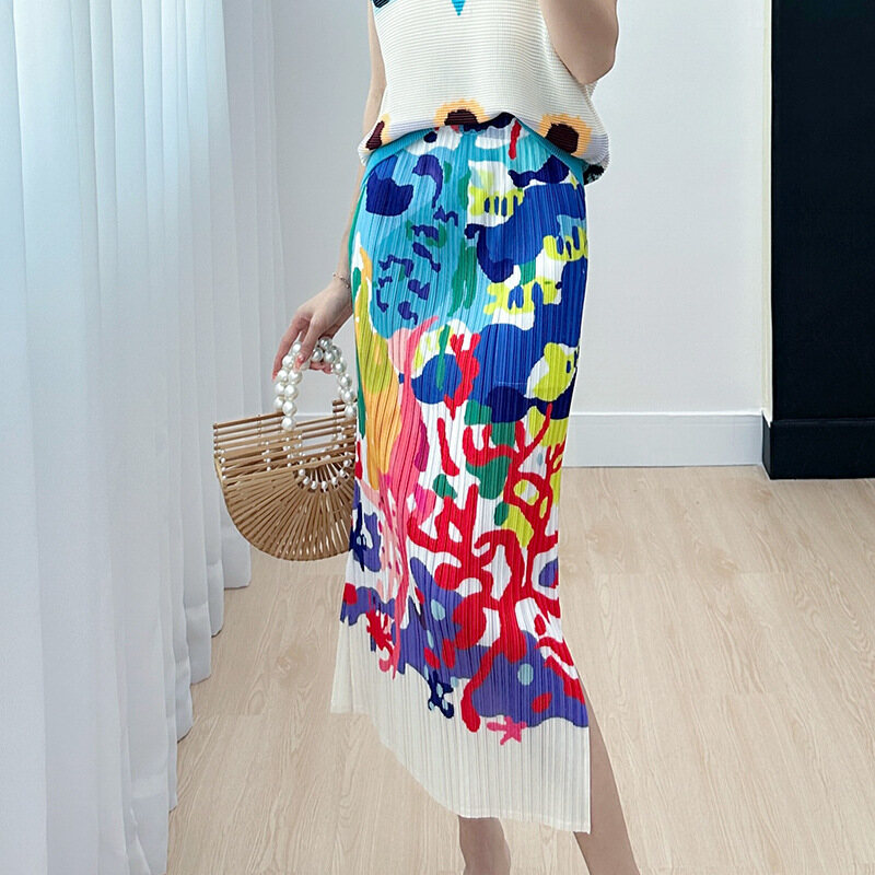 Women's New Printed Split Casual Pleated Skirt