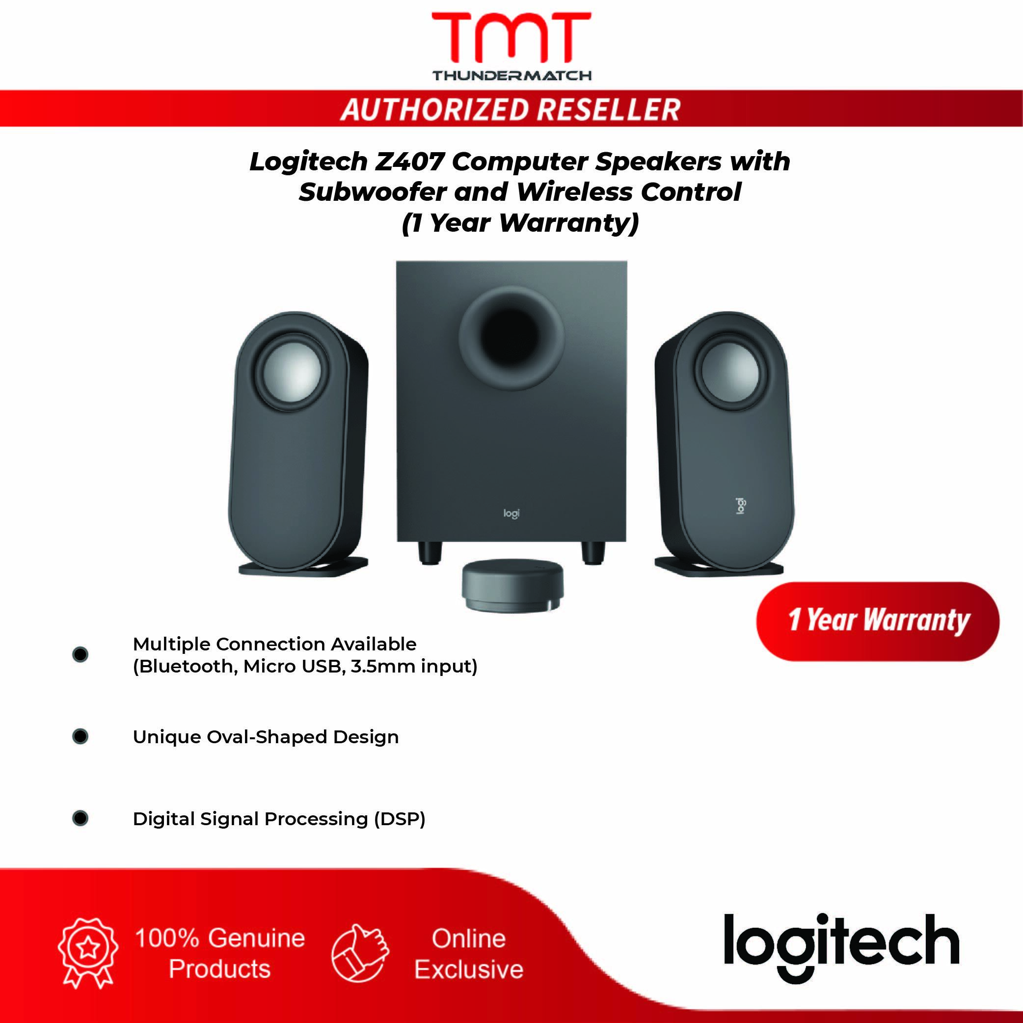 Logitech Z407 Bluetooth Computer Speakers with Subwoofer and Wireless ...
