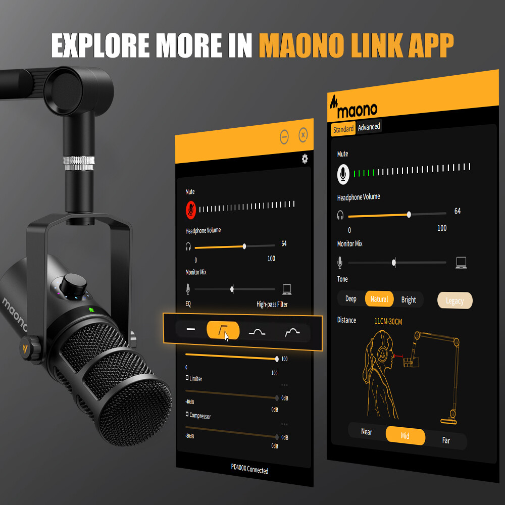 Micro thu âm chuyên nghiệp Maono PD400X micro động được sử dụng cho podcast, streaming, ghi âm