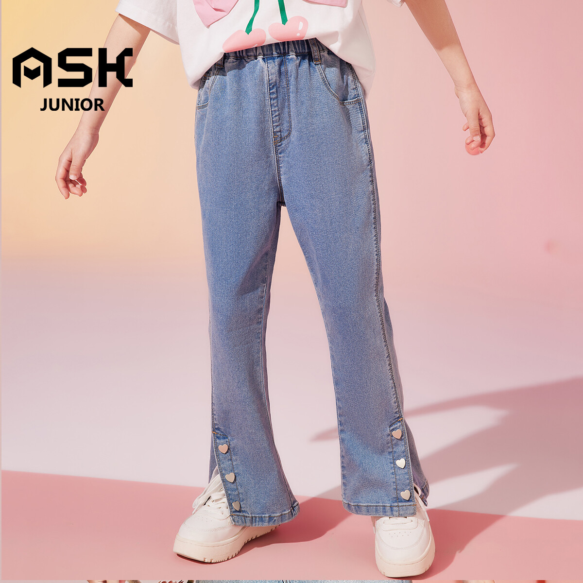 ASK JUNIOR Girls' Button-Down Leg Pants Wide Leg Jeans