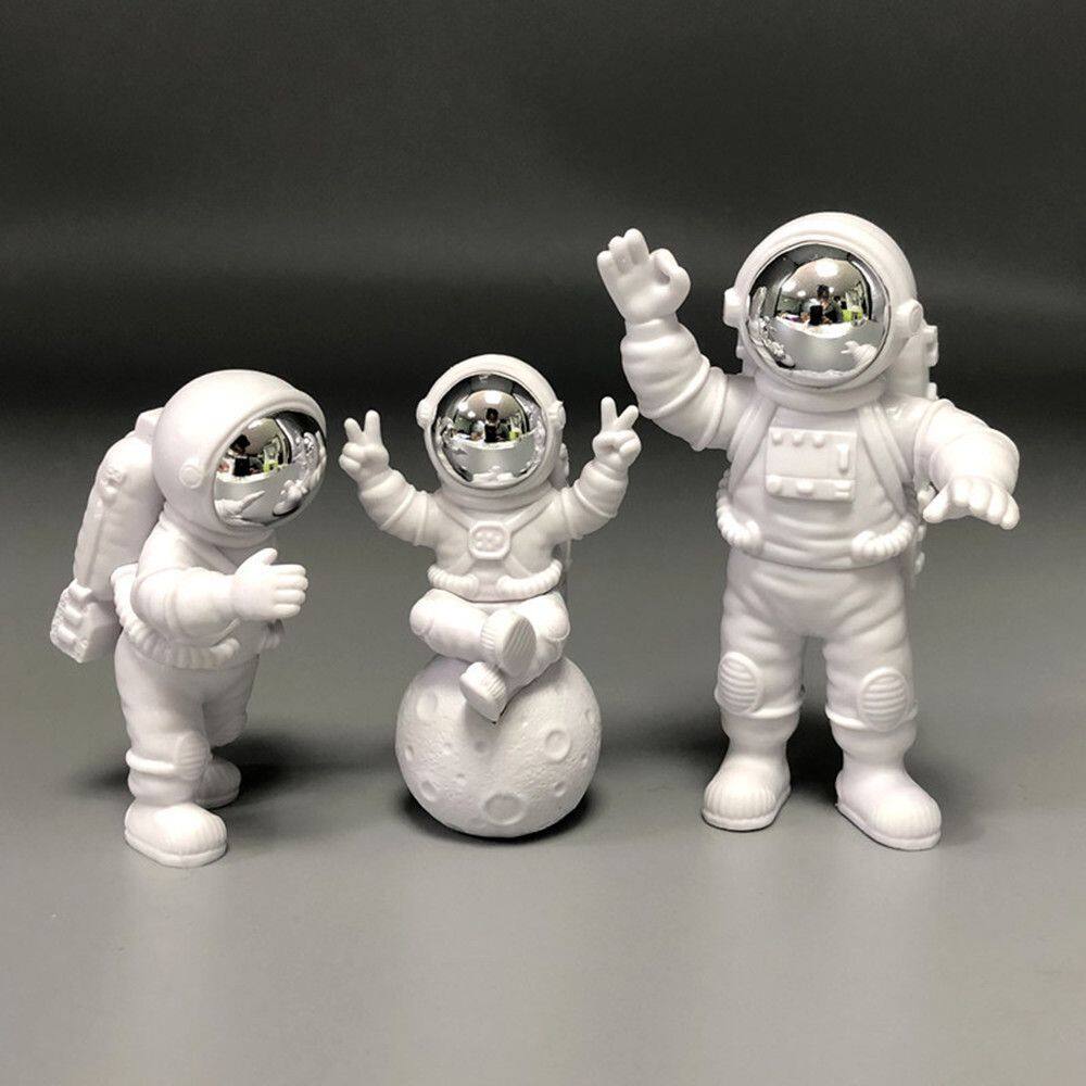 1set Astronaut Ornaments Figurines Spaceman With Moon Sculpture Home Decor Space Birthday Cosmonaut Statues Gift