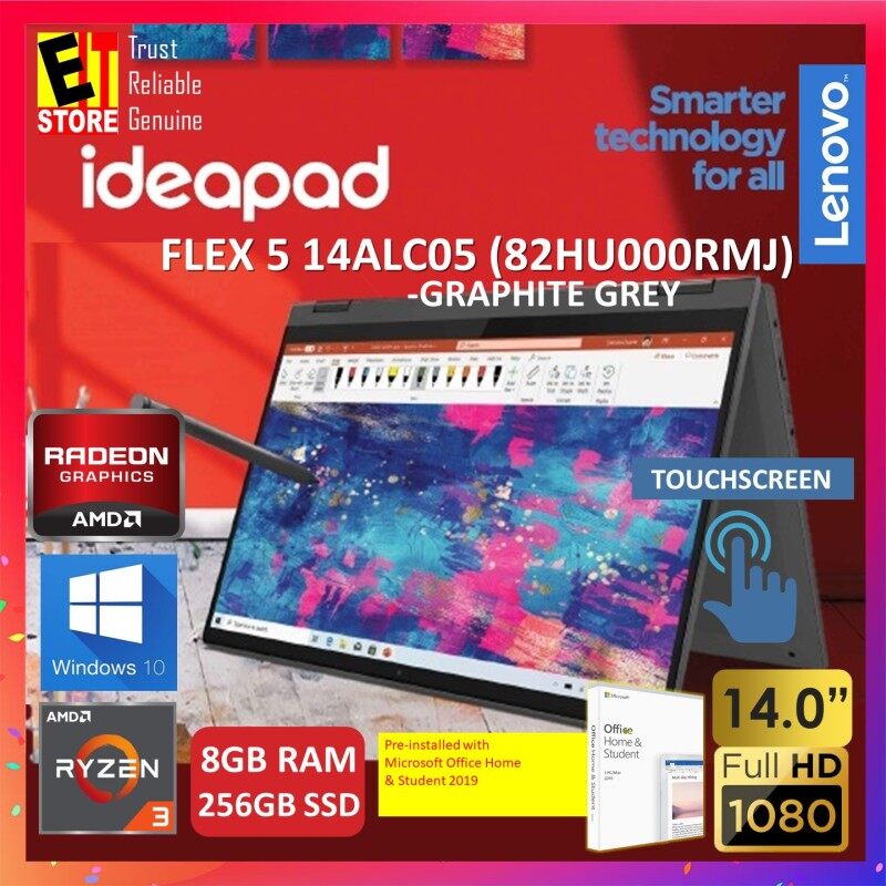 LENOVO IDEAPAD FLEX 5 14ALC05 (82HU000RMJ) 2IN1 LAPTOP -GRAPHITE GREY (R3-5300U/8GB/256GB SSD/14 FHD TOUCH/AMD Radeon Graphics/W10/2YRS/MS.OFFICE) Malaysia