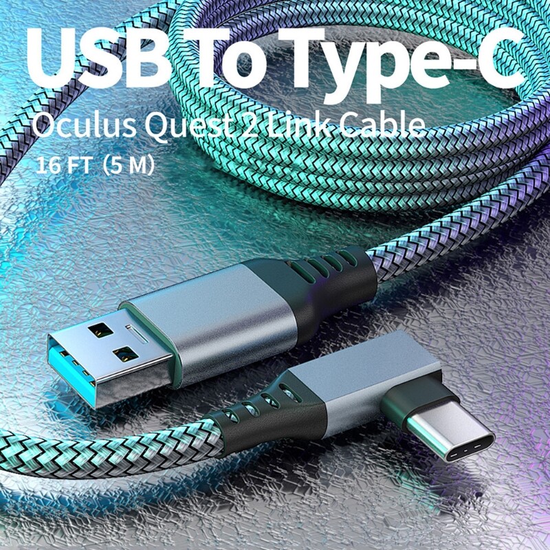 For Oculus Quest 2 Type- C Link USB- C Steam VR Data Cable 5m/16ft Transfer Link Cable Fast Charging