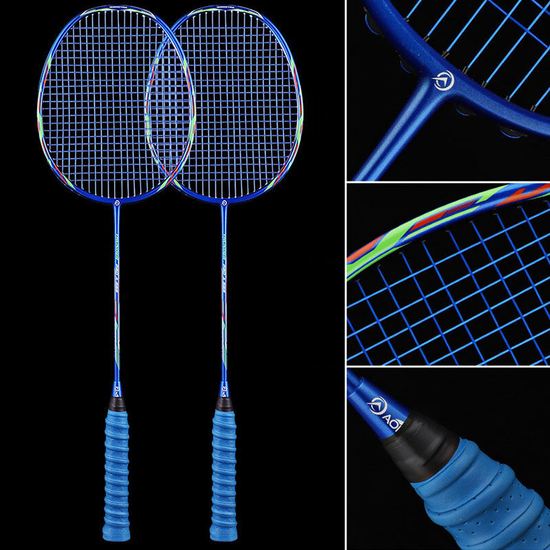 Badminton racket full carbon double racket set for adult resistant students 2 men and women ultra-light 4U