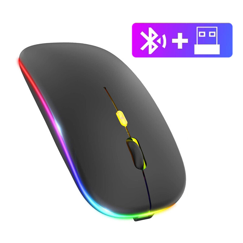 Chuột không dây im lặng và sạc lại được đèn nền LED chuột USB + chế độ Bluetooth kép Chuột Pc laptop máy tính mous 2.4GHz Receiver