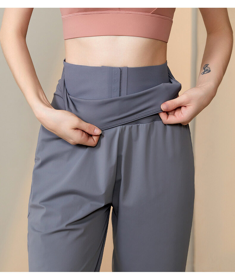 SUPERFLOWER Women's Adjustable High Waist Pants with Pockets and Concealed Hooks Tummy Control and Loose Fit for Casual_voghion.com