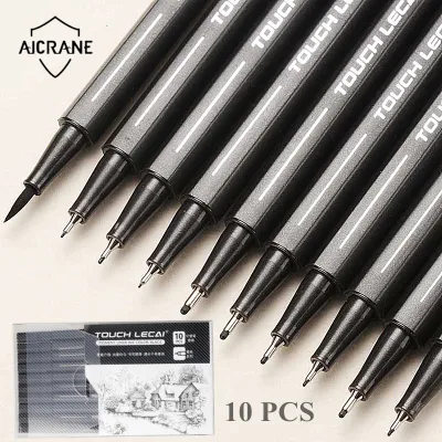 AICRANE Drawing Pen 10Pcs Fine Line Marker Black Ink Micron Sketching Manga Drawing Art Supplies