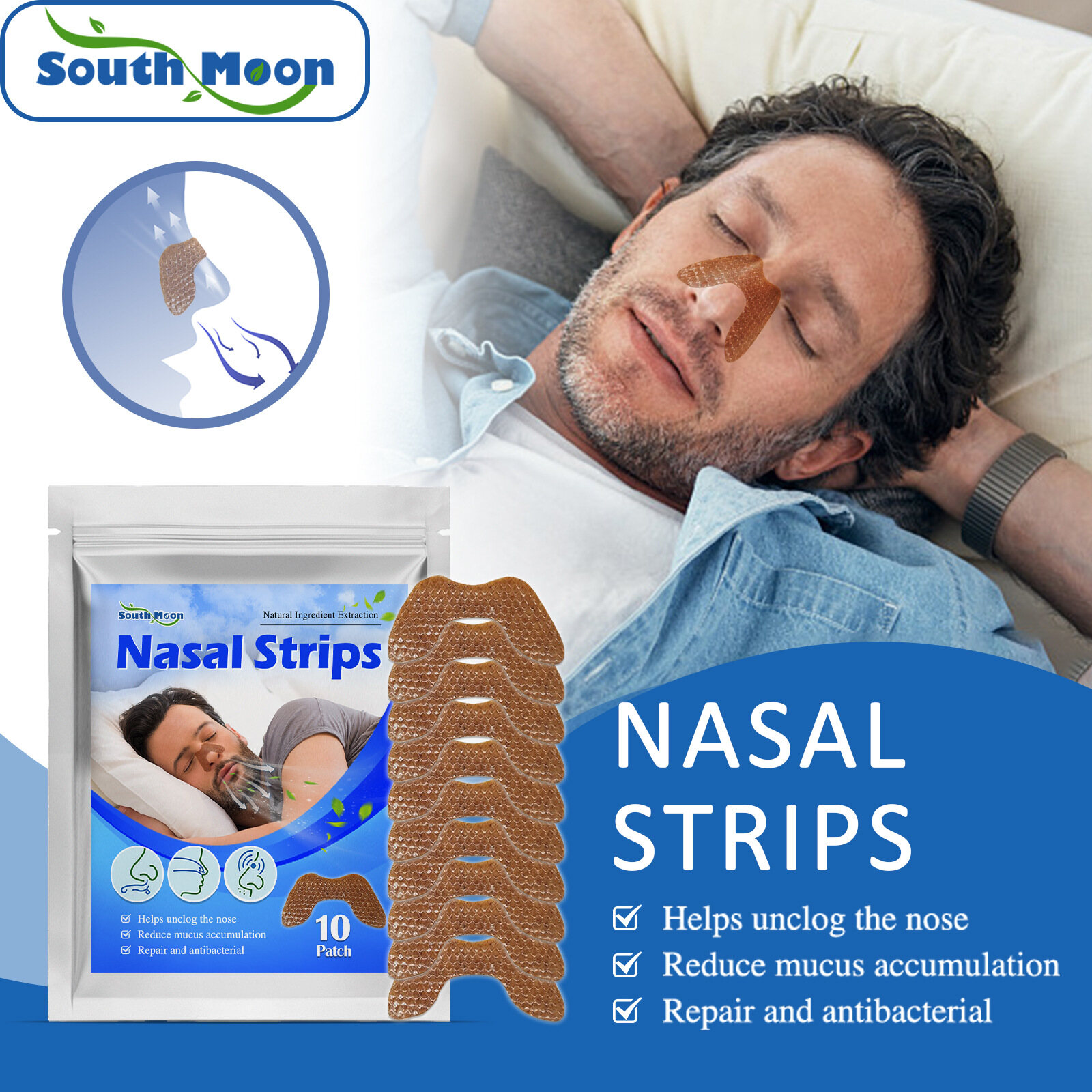 South Moon Breathing Nasal Mask for Smooth Expansion of the Nose Prevention of Breathing and Snoring Nasal Stoppage Breathing Nasal Mask Disposable Anti Snoring Nasal Strip Relief Stop Snoring Stuffy Ventilation Nose Patches Improve Sleep Health Care Tool