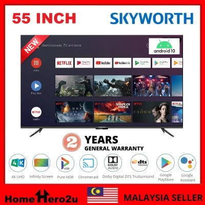 Skyworth 55SUC7500 55 Inch 4K UHD Android 10 LED TV Television with Chromecast Youtube Netflix Replace 55UB7500 - Homehero2u