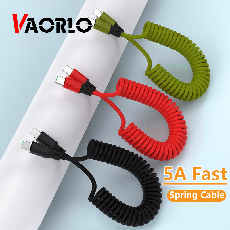 VAORLO 5A Spring Stretch Charge Cable 1.5M Fast Charging Retractable Cables Micro Type-C Lighting Phone Data Cable USB Charger Cord