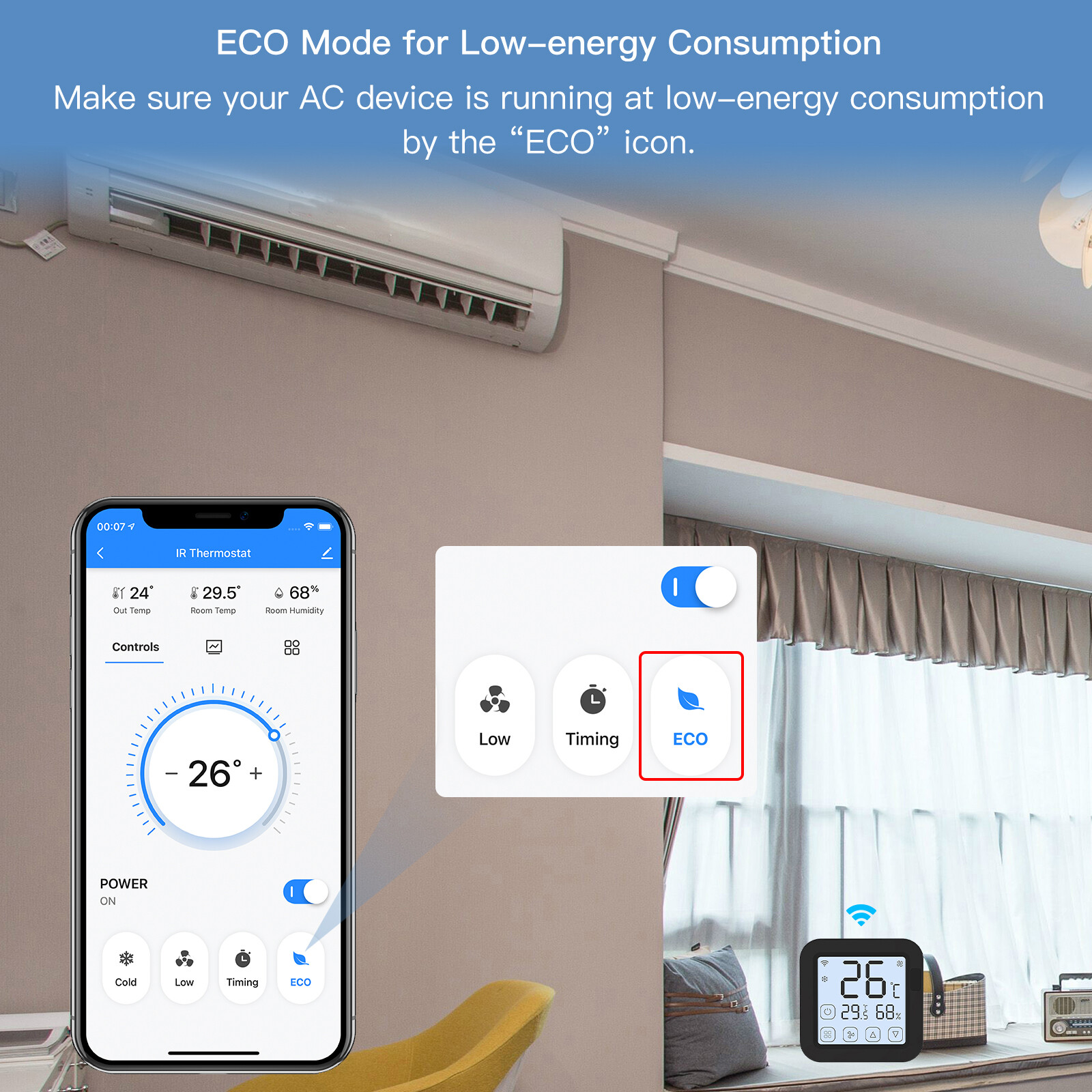 KKmoon Tuya Bộ Điều Khiển Điều Hòa Không Khí Hồng Ngoại Wifi Thông Minh Bộ Điều Nhiệt Có Màn Hình LCD Điều Khiển Ứng Dụng Cảm Biến Độ Ẩm Nhiệt Độ Màn Hình Tương Thích Với Alexa Google Home Để Chia Nhỏ AC Di Động