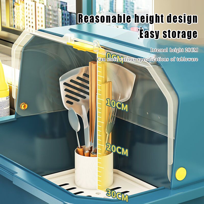 Disinfection Dish Rack,Plastic Storage Cupboard,Kitchen Drain Rack with Lid Cover and Drainboard