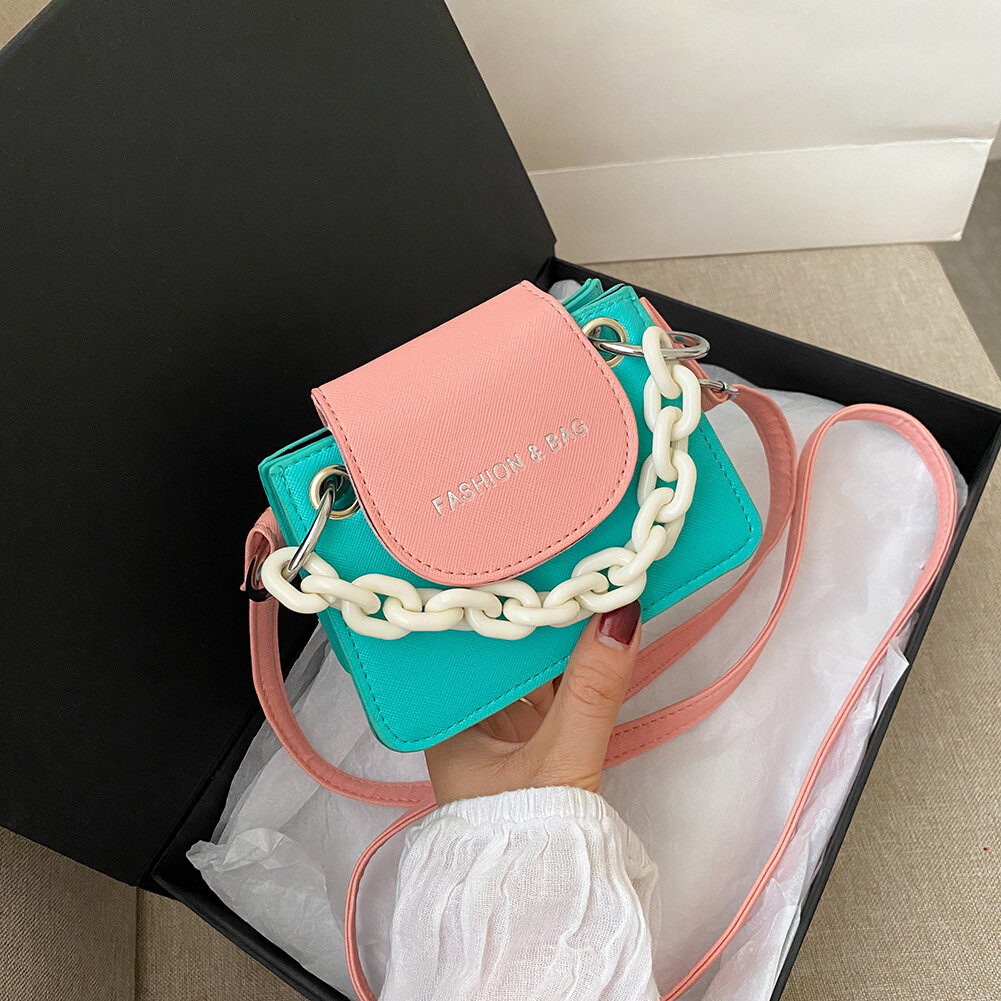 BAGOO 2020 Newest Fashion Macaron Hit Color Women Handbag Shoulder Bag Acrylic Chain Mini PU Shoulder Crossbody Bag sling bags for women On Sale