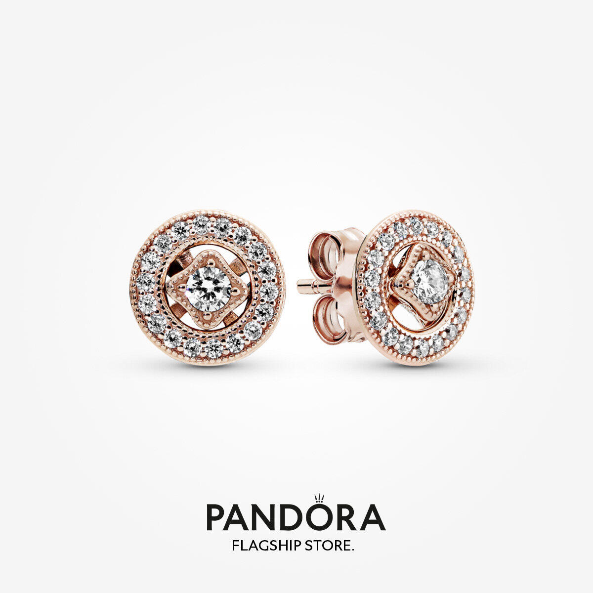 2023 New Original Pandoras 14k Rose Gold Plated Vintage Circle Stud Earrings