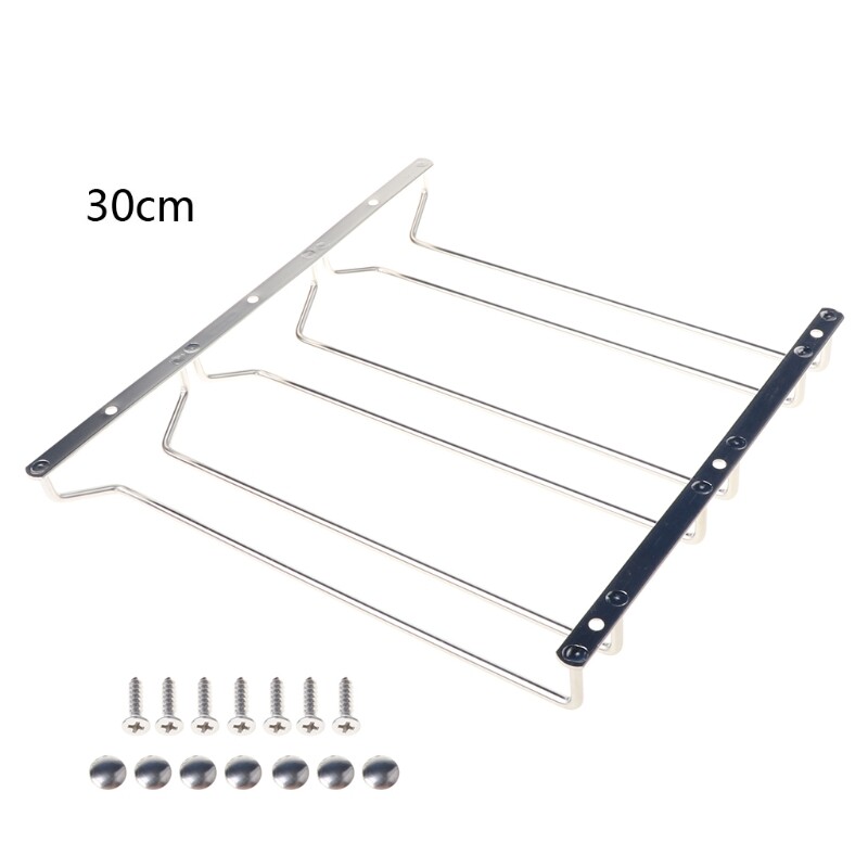 3 Rows Wine Glass Rack Under Cabinet Stemware Wine Glass Holder Glasses Storage Hanger Metal Organizer for Kitchen Bar