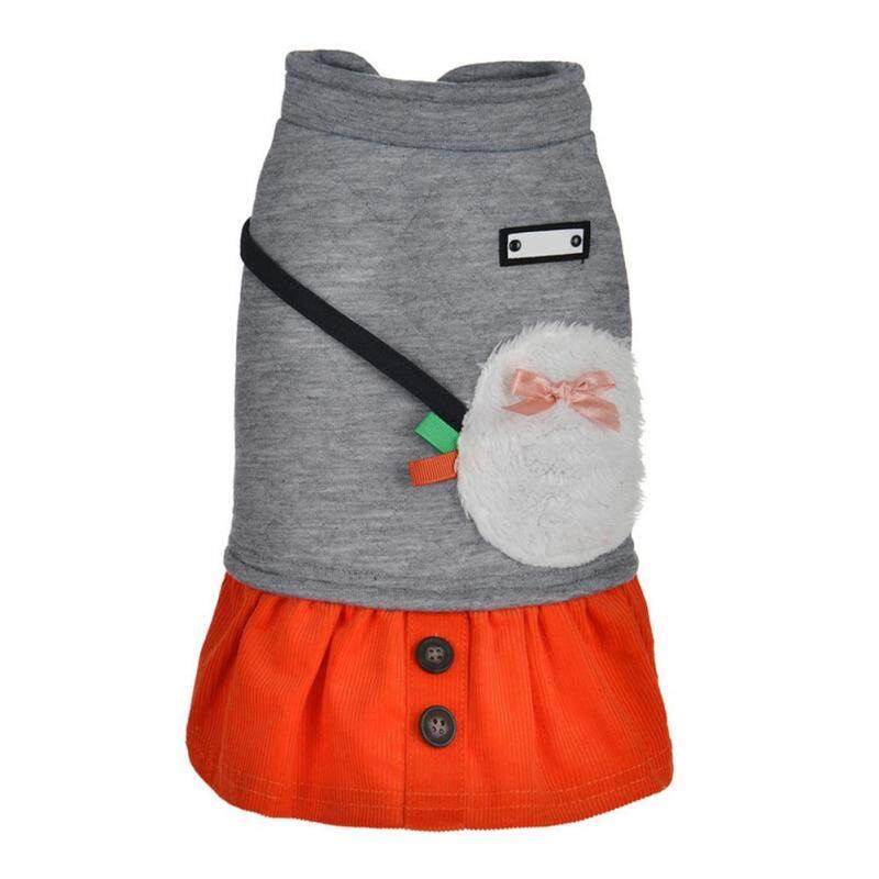 Huanhuang®Mùa Đông Họa Tiết Cún Cưng Puppy Bow Dress Quần Áo Váy Mềm Trang Phục Ấm Áp Trang Phục Bờ Biển Màu Cam