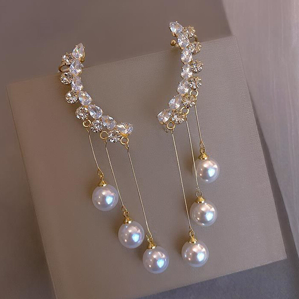 Bông Tai Cá Tính Thời Trang Sang Trọng Nhẹ Kim Bạc S925 Mới Cho Nữ Bông Tai Ngọc Trai Dài Tua Rua Zircon