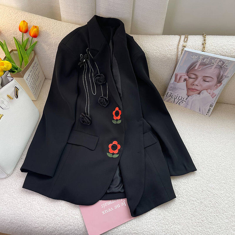 Korean Style Fashion Black Jacket Women's New Korean Style Niche Women Casual Blazer Outwear