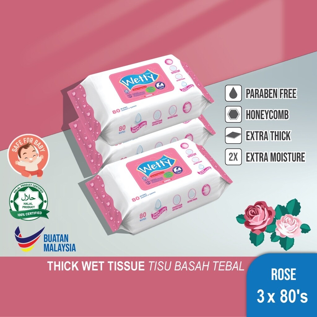 Wetty Wet Tissue Wet Wipes Tisu Basah Tebal (3 Pack x 80) Lazada