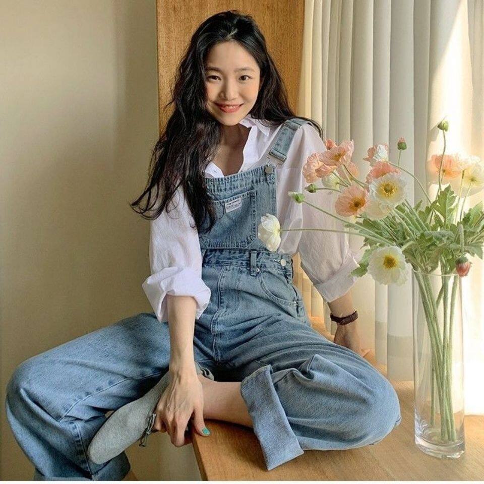 IELGY denim overalls women's new Korean version loose all-match wide-leg jumpsuit