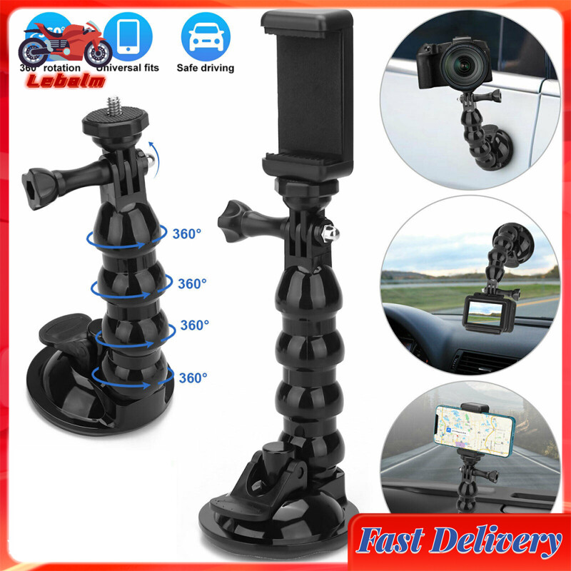 LebalmCar Suction Cup Mount Phone Holder Adjustable Angles Video Navigation Bracket Compatible For Gopro Action Camera